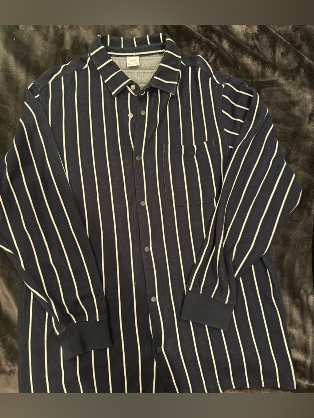 Men's Navy Blue Vertical Stripe Snap-Up Shirt
